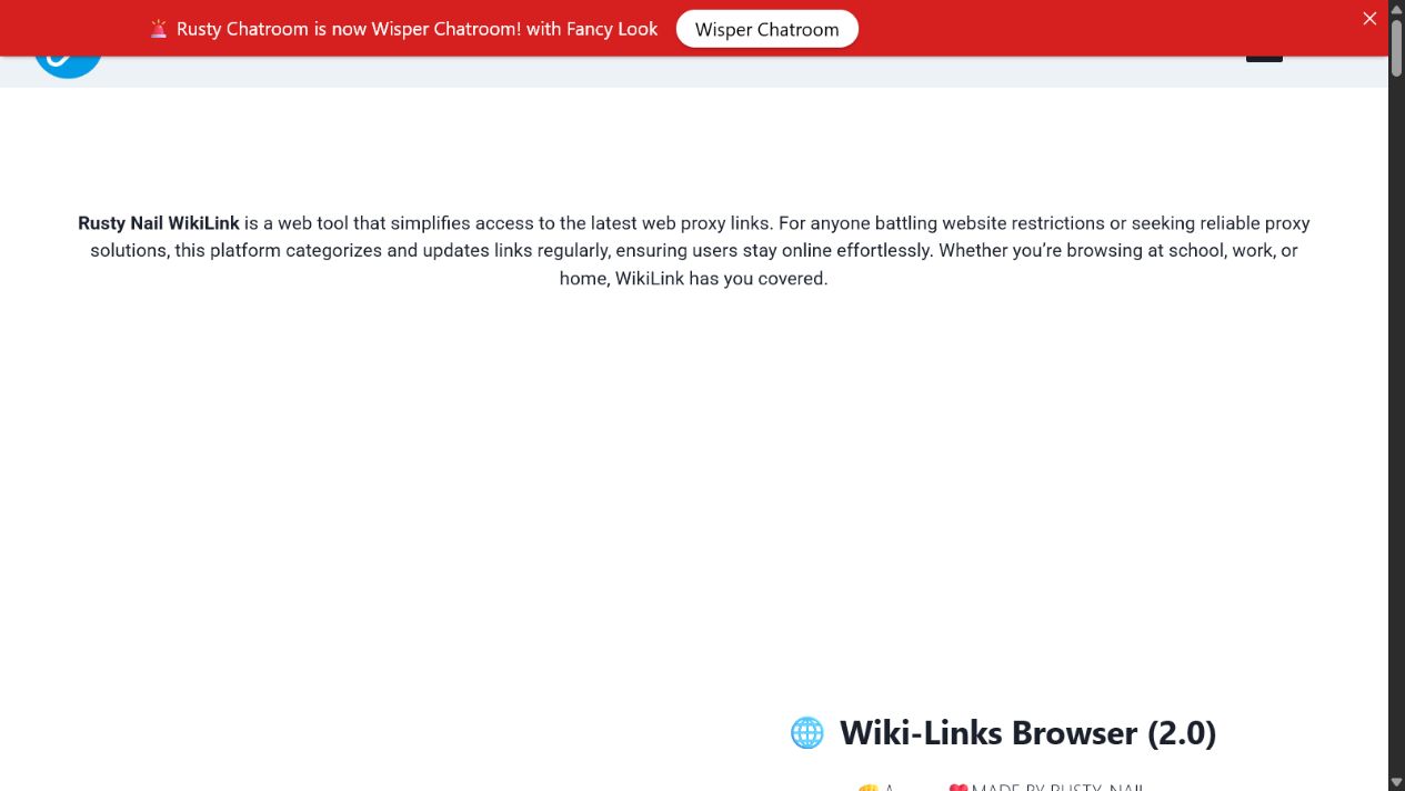 Rusty Nail WikiLink directory page used to locate current web link categories